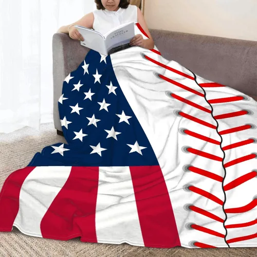 Miniatura 5 de Pindola Manta de Lanzamiento de Béisbol Americano Cálida Ligera Suave Acogedora Cálida Decoración del Hogar para Sofá, Sofá, Cama, Regalos del Día