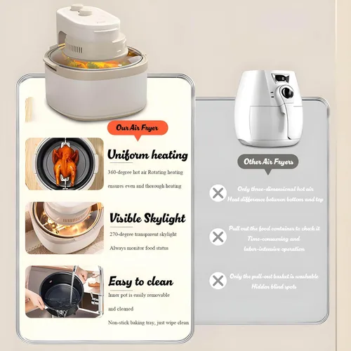 Miniatura 7 de Combo de horno tostador de freidora de aire 8 en 1: freidora de aire de vidrio grande de 7.5 cuartos de galón para la familia, tecnología HotAir