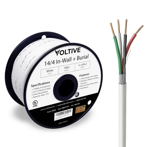 Miniatura 55 de Voltive Cable de altavoz 10/2, CL3 en pared y entierro directo, negro, 100 pies - 10 AWG, 2 conductores, cobre trenzado sin oxígeno, listado UL