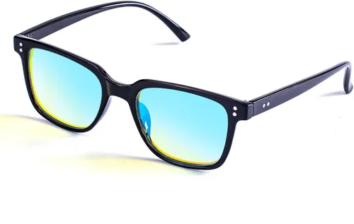Lentes daltónicos para daltonismo rojo/verde, modelo 3D, montura negra con lentes espejadas azules