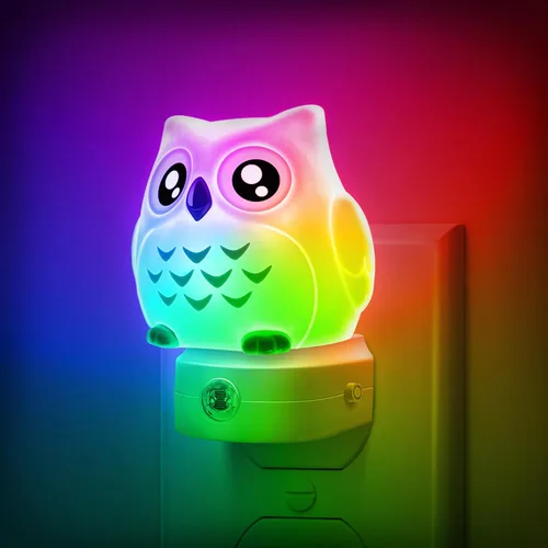 Luces nocturnas de búho enchufables a la pared, bonita luz nocturna para niños, luz nocturna LED de 8 colores con sensor de atardecer a amanecer,