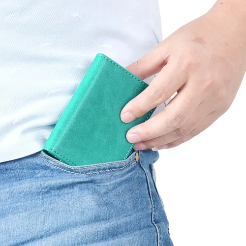 Miniatura 7 de XEYOU Funda para tarjetas de crédito, tarjetero para tarjetas de crédito, pequeña cartera de bolsillo frontal para mujer, Verde, Moderno