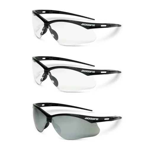 Jackson Safety SG Gafas de Seguridad - Protección Ocular para Hombres y Mujeres - Lente Antiarañazos con Marco Negro - ANSI Z87.1 - Paquete de 3