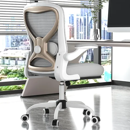 Silla de escritorio de oficina con soporte lumbar ergonómico, cojín de asiento extra grueso, brazos abatibles, respaldo de malla transpirable, silla
