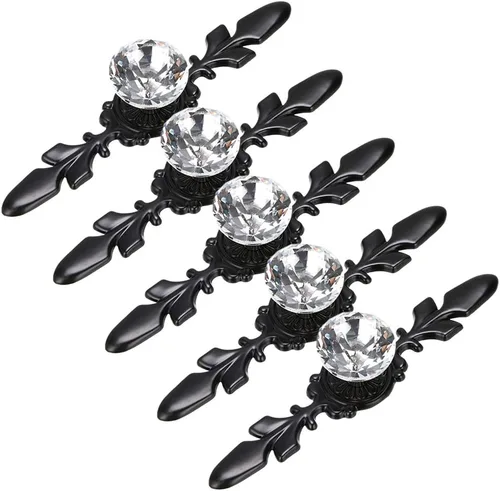 Sumnacon 5 unidades de 11.9 cm de tiradores para cajones de cómoda con tiradores decorativos de diamantes de vidrio de cristal con placa, tiradores