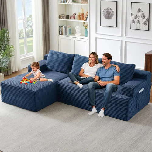 Miniatura 34 de Sofá seccional Cloud de 96 pulgadas, sofá deshuesado para sala de estar, sofá modular con asiento profundo, sofá de pana cómodo y esponjoso con Negro
