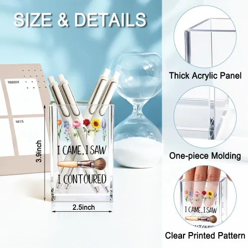 Miniatura 2 de I Came I Saw I - Soporte para cosméticos de acrílico contorneado, divertido soporte para brochas de maquillaje floral, regalos para cosmetólogas