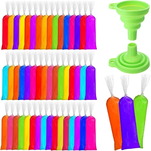 Miniatura 19 de Hoolerry 600 bolsas desechables para paletas de hielo, bolsas de plástico para helado con embudo plegable de silicona para hacer helados de yogur