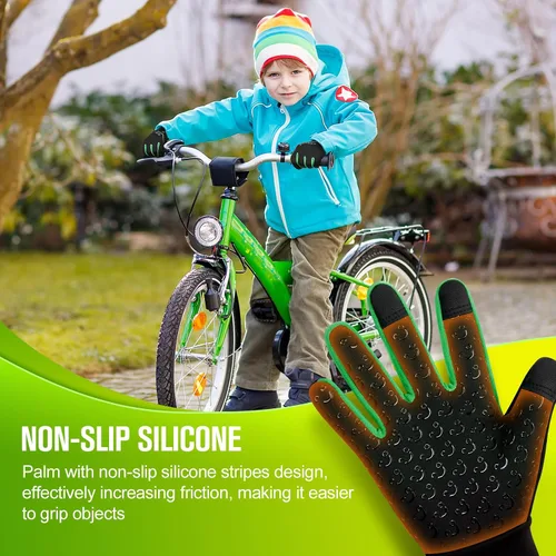 Miniatura 4 de Guantes de ciclismo cálidos de invierno para niños, guantes para pantalla táctil para clima frío para niños, montar en bicicleta y fútbol con agarre