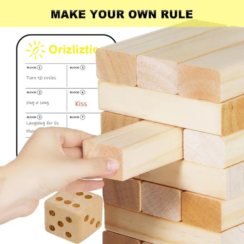 Miniatura 4 de Juego de torre gigante de 60 piezas, juegos al aire libre para adultos y familias, bloques de madera de alta calidad de 5.3 pies con bolsa