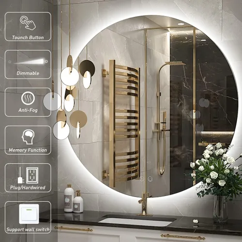 Miniatura 3 de Espejo de baño LED redondo de 28 pulgadas, retroiluminación de luz diurna de 6000 K, antivaho y regulable, espejo impermeable sin marco con control