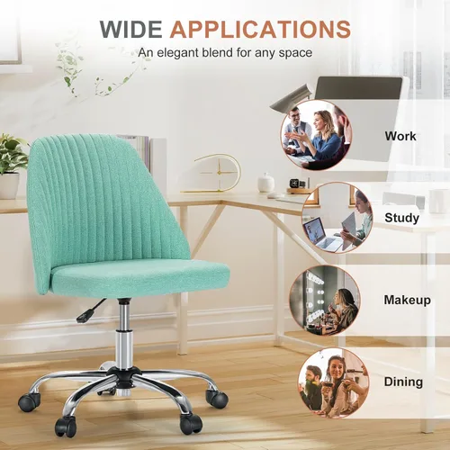 Miniatura 7 de DUMOS Silla de Oficina, Cómoda Silla de Escritorio Rodante de Tocador Giratoria para Tareas con Ruedas, Asiento Ancho sin Brazos Ajustable en Altura