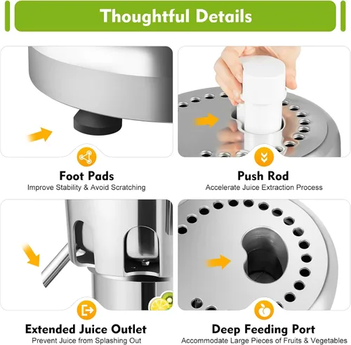 Miniatura 6 de Máquina extractor de jugo comercial resistente, fabricante de exprimidores de acero inoxidable para frutas y verduras Herramienta centrífuga
