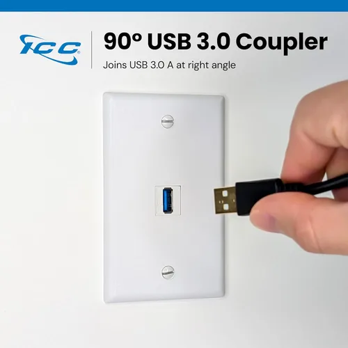 Miniatura 2 de ICC Acoplador modular USB 3.0 de 90 grados en blanco para estilo HD