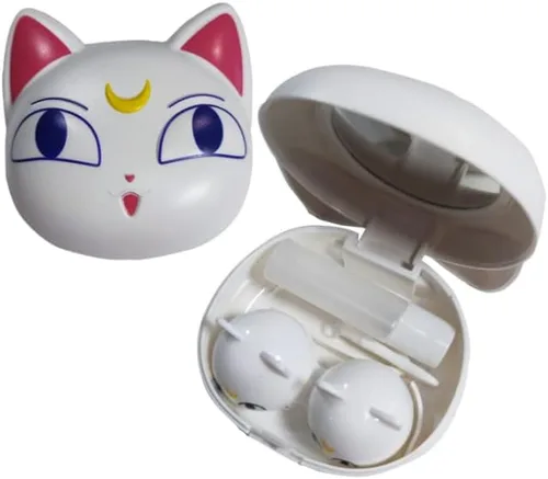 Miniatura 3 de Paquete de 2 fundas para lentes de contacto de anime lindo gato estuche de viaje portátil para lentes de contacto kit con solución limpiadora