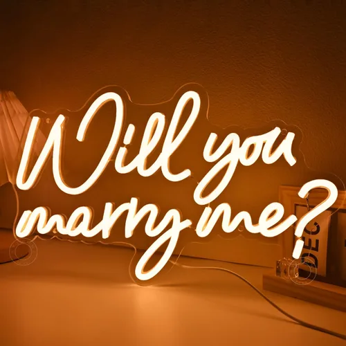 Miniatura 4 de SYLHOME Letrero de luz LED de neón con texto en inglés "Will You Marry Me?", propuesta para colgar en la pared, decoración de compromiso, día de San