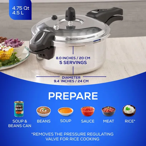 Miniatura 2 de Universal Olla a presión para estufa, olla a presión de aluminio con 6 sistemas de seguridad, olla a presión pequeña para frijoles, carne, arroz