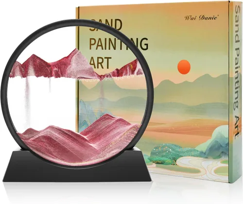Miniatura 14 de Wai Danie - Cuadro de arena movediza 3D con forma de reloj de arena de mar profundo, pintura de movimiento líquido con marco de arena fluida Oro