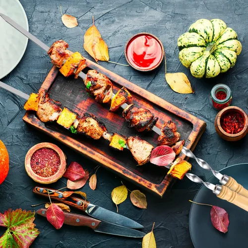 Miniatura 5 de Pinchos de barbacoa de acero inoxidable con mango de madera para carne, camarones, pollo, verduras