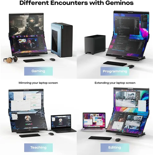 Miniatura 4 de Geminos - Monitores de computadora apilados duales de 24 pulgadas con carga USB-C de 100 W, cámara web y altavoces de 1080P, monitor de escritorio