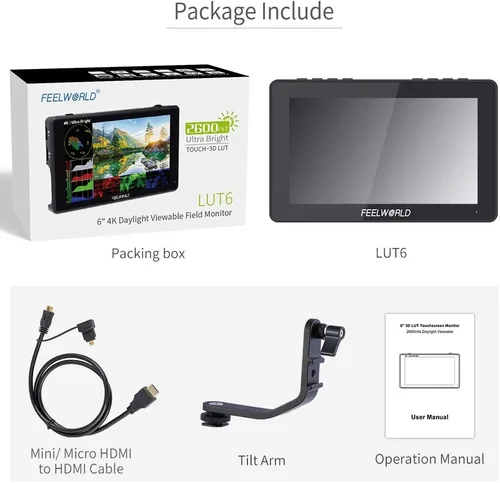 Miniatura 8 de FEELWORLD LUT6 6 pulgadas 2600nits HDR 3D LUT pantalla táctil DSLR Cámara Monitor de campo con forma de onda VectorScope histograma 4K entrada HDMI