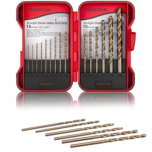 HIDOTOL Juego de brocas de cobalto, 15 unidades + 6 piezas gratis, brocas M35 de alta velocidad para metal endurecido, acero inoxidable, hierro