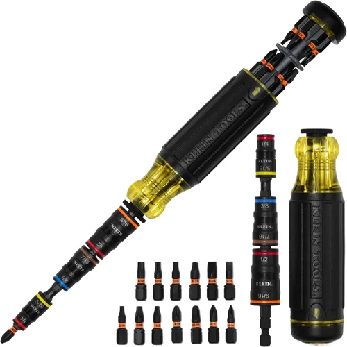 Miniatura 12 de Klein Tools 80083 Kit de destornillador de impacto con juego de llaves de impacto SAE 7 en 1 y destornillador de longitud ajustable multibroca 14