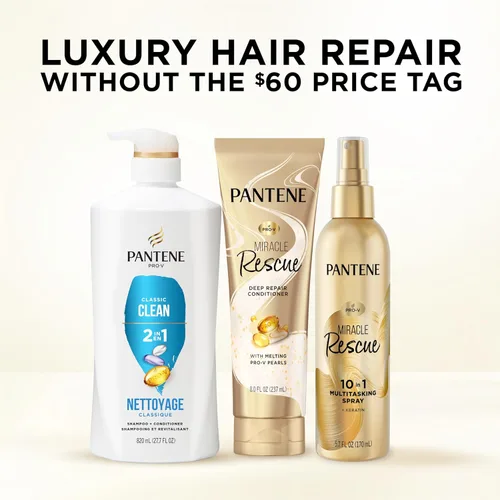 Miniatura 7 de Pantene Champú y Acondicionador 2 en 1, Limpieza Clásica - Nutrientes Pro-V para Cabello Seco y Teñido, Cabello de Aspecto Saludable en Cada Lavado