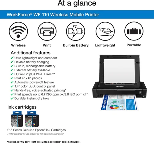 Miniatura 2 de Epson Workforce WF-110 Impresora móvil inalámbrica a color, blanca, pequeña, negra
