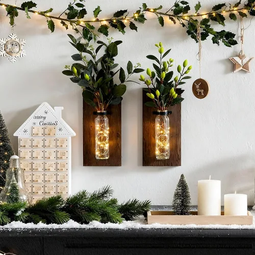 Miniatura 9 de Heiple Paquete de 2 apliques de pared de madera y vidrio, macetas de granja para plantas de interior, decoración rústica para sala de estar, jarrón