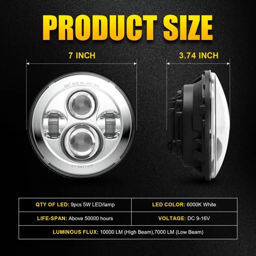 Miniatura 6 de LX-LIGHT Faros delanteros LED 1000% brillantes de 7 pulgadas, antirreflejos, redondos, H6024, compatible con Jeep Wrangler JK, JKU, TJ, TJ, LJ