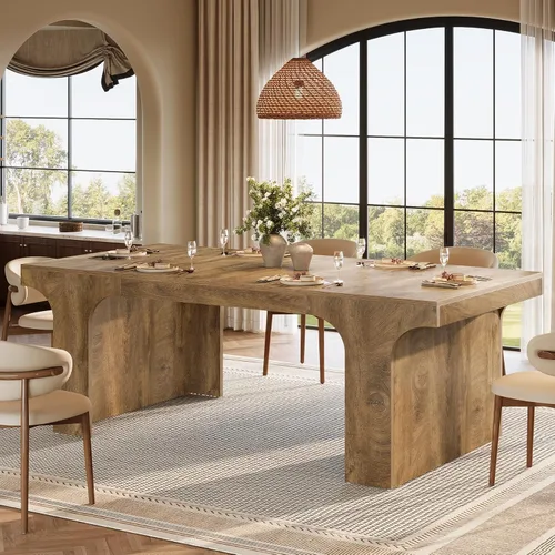 Miniatura 10 de Tribesigns Mesa de comedor de granja de 71 pulgadas para 6-8, mesa de cocina larga y moderna de madera con diseño arqueado, muebles de comedor