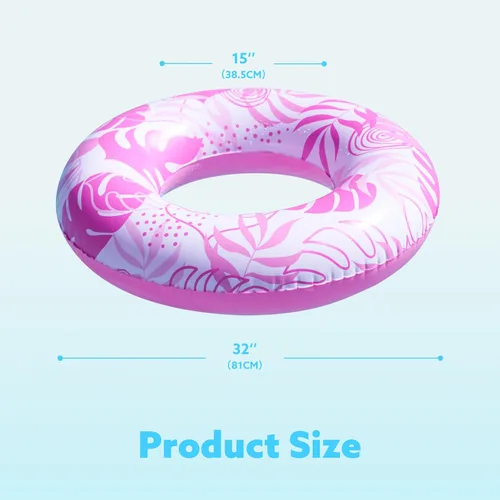 Miniatura 5 de JOYIN Paquete de 3 flotadores de piscina, tubo de piscina para niños anillos de natación tubos inflables, anillos flotantes de hojas tropicales