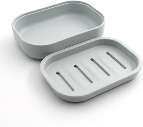 Miniatura 4 de Contenedor de plástico para jabonera, mantiene el jabón seco, fácil limpieza, drenaje, gris azul