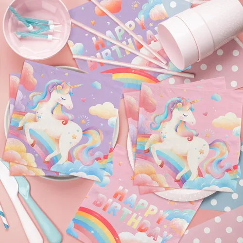 Miniatura 7 de Kit de suministros de fiesta de cumpleaños para 24 invitados, para decoraciones de cumpleaños de unicornio, incluye platos de cena y postre