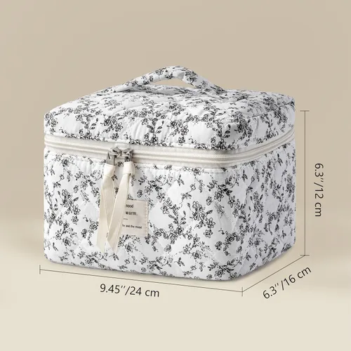 Miniatura 5 de HBselect Bolsa de Maquillaje Acolchada, Bolsa de Maquillaje Grande de Algodón para Viaje, Lindas Bolsas de Maquillaje con Flores Coquette, Bolsas