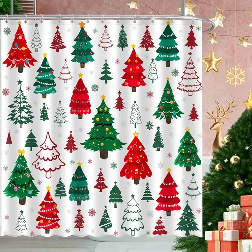 Miniatura 12 de JWXCBIM - Cortina de ducha de Navidad Feliz Navidad y Feliz Año Nuevo, decoración para el hogar de Papá Noel y muñeco de nieve, cortina de baño