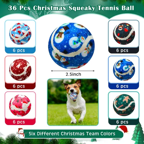Miniatura 2 de Seenelling 36 pelotas de tenis chirriantes para perros de 2.5 pulgadas interactivas para perros pequeños, medianos y grandes, juguetes para masticar