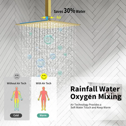 Miniatura 4 de SR SUN RISE Sistema de ducha montado en el techo de 12 pulgadas, mezclador de lluvia, sistema de cabezal de ducha de lluvia, dorado cepillado