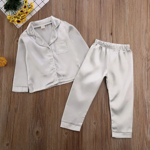 Miniatura 40 de Conjunto de pijama de manga larga con botones para niña pequeña, conjunto de ropa de dormir