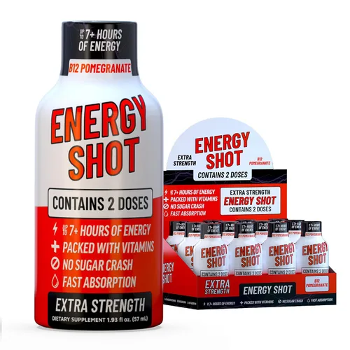 Miniatura 10 de Blue Raspberry Extra Strength Energy Shot 12 unidades – 260 mg de cafeína natural B12 B6 – Apoyo de energía y enfoque – 2 porciones sin azúcar Té