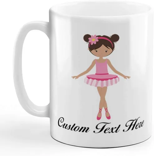 Taza de café divertida personalizada Taza de café Ballerina Dance Flower Brown Hair S Taza de té de cerámica blanca 11 onzas Texto personalizado aquí