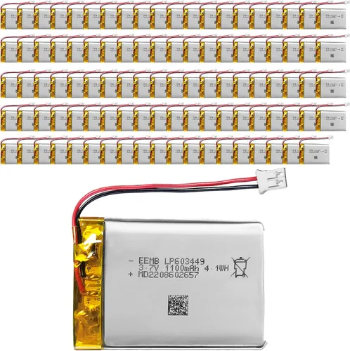 EEMB Paquete de 100 Baterías de Polímero de Litio 3.7V 1100mAh 603449 Lipo Recargable con Conector JST para Altavoz y Dispositivo Inalámbrico -
