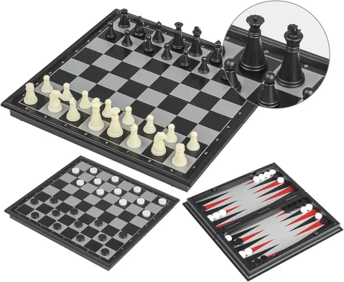 Miniatura 8 de Andux Juego de mesa magnético plegable tres en uno, ajedrez, backgammon, damas CXYXQ-02 (M)