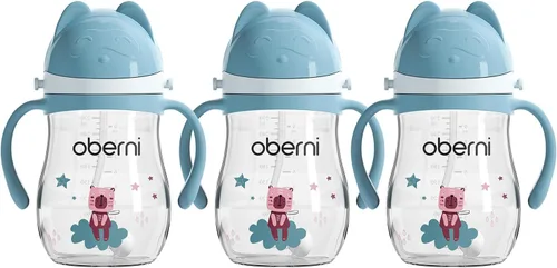 Miniatura 10 de Oberni Vasos para beber a prueba de fugas, botella de agua de doble sellado sin derrames, con popote pesado y mango antideslizante para niños de 1 a