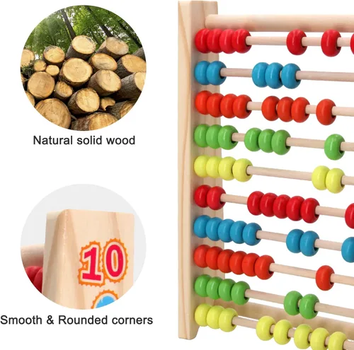 Miniatura 4 de Sealive Ábaco de madera clásico para niños, juguete educativo para contar con 100 cuentas, 123 números de aprendizaje para niños pequeños, juego