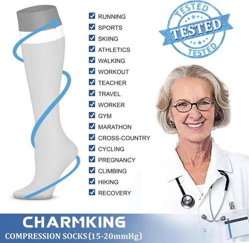 Miniatura 134 de CHARMKING - Calcetines de compresión para mujeres y hombres (3 pares), 15-20 mm Hg, el mejor apoyo para atletismo, running o ciclismo, mejora