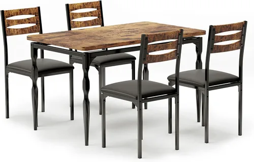 Miniatura 7 de IDEALHOUSE Juego de mesa de comedor de 5 piezas, juego de mesa de comedor y sillas de estilo industrial para 4, juego de mesa de cocina para Marrón