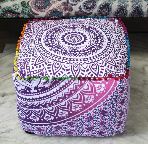 Miniatura 20 de CRAFT KALA Funda de puf tradicional de retazos cuadrados indios, funda para puf de sala de estar india, diseño otomano, decoración otomana, Elefante
