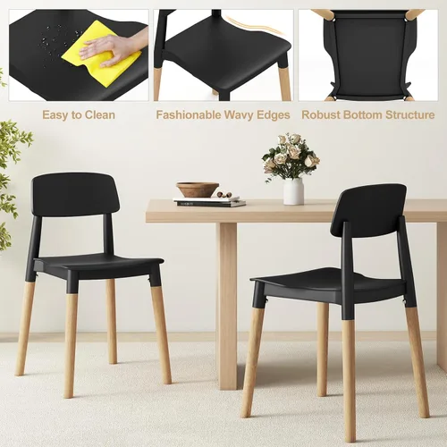 Miniatura 5 de Giantex Juego de 4 sillas de comedor modernas, juego de sillas laterales de plástico con patas de madera resistentes, respaldo ergonómico y asiento